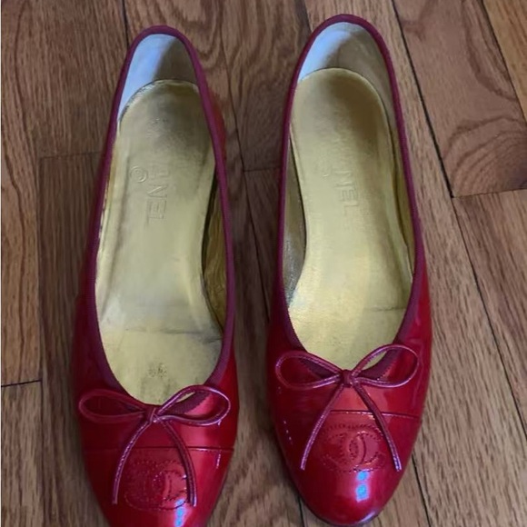 CHANEL Shoes - Chanel Red Leather Ballet Flats